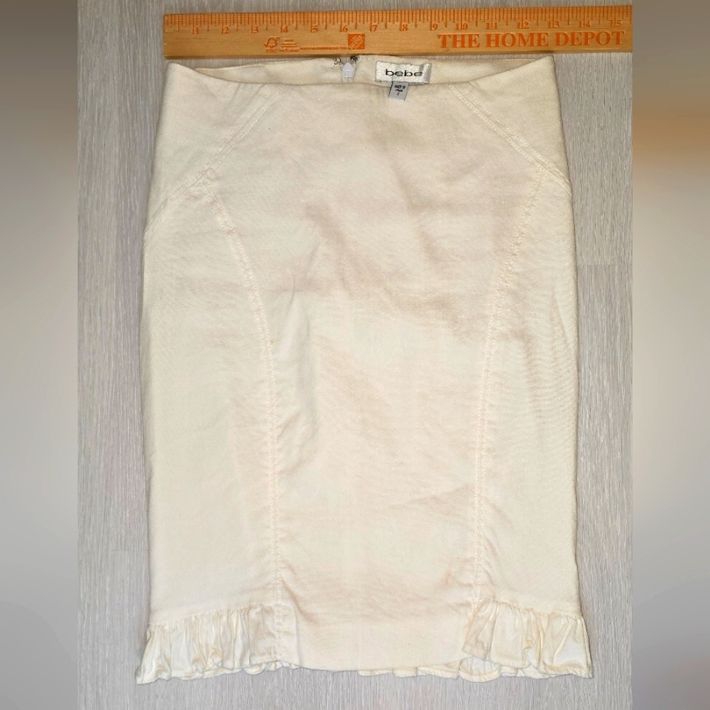 Bebe Linen White Pencil Skirt